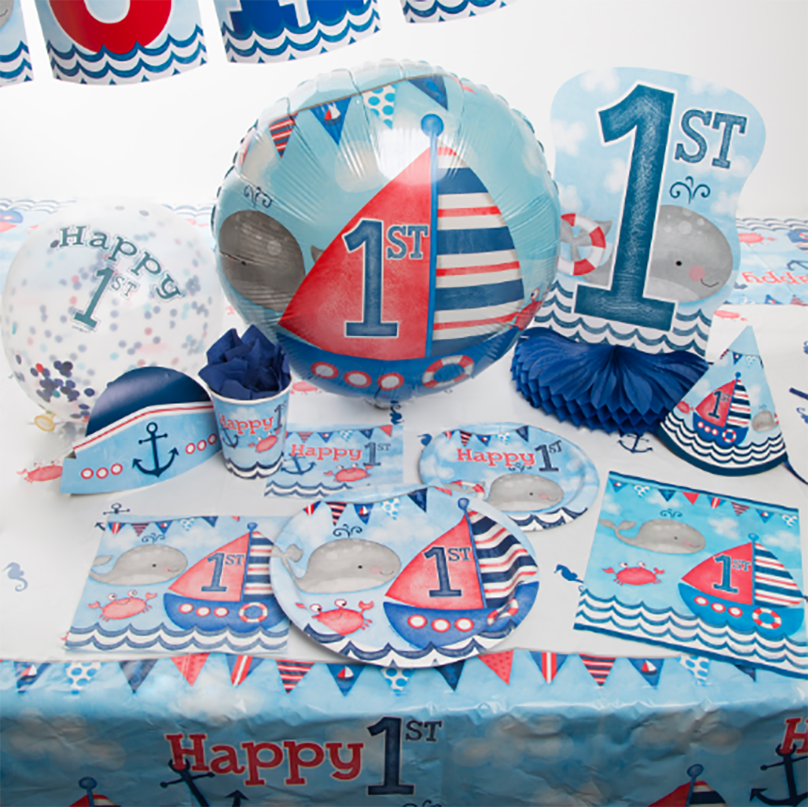 84 x 54 Nautical Boys 1st Birthday Plastic Tablecloth 84 x 54 Nautical Boys 1st Birthday Plastic Tablecloth