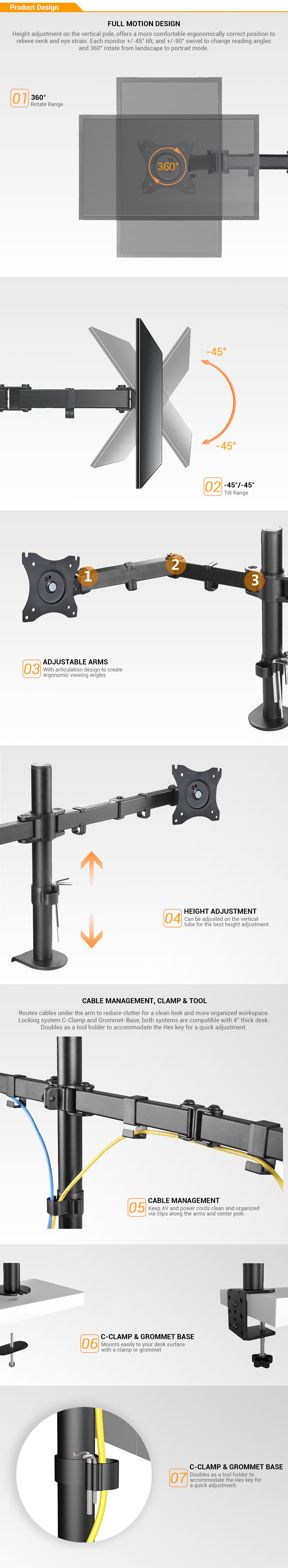 2-Arm Economy Steel LCD VESA Desk Mount For most 13/"-27/" LCD monitors.LDT07-C024