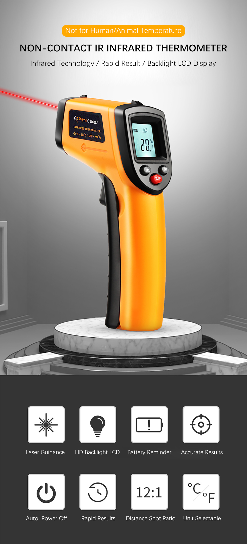 SWIHEL Thermom/ètre Infrarouge Laser Digital sans Contact IR Pistolet de temp/érature /écran.