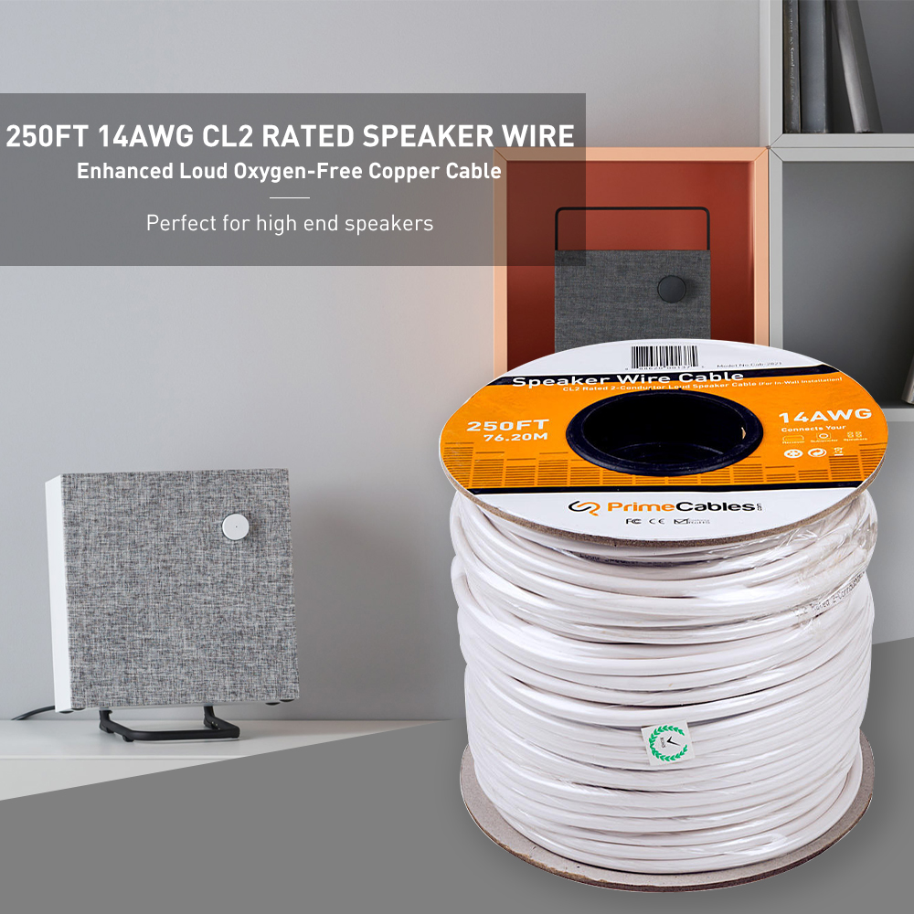 250ft Speaker Wire 14AWG CL2 Rated 2Conductor Loud Cable (For InWall