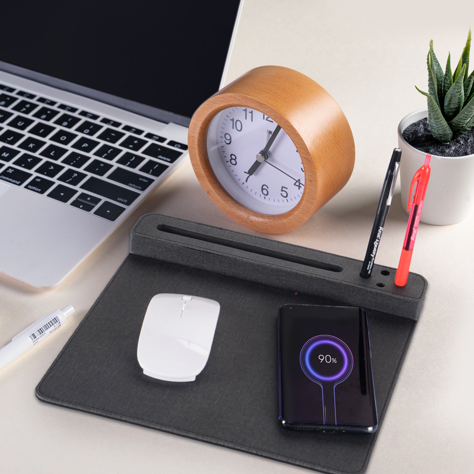 Wireless Charging Mouse Pad with Holders, PU Leather Surface