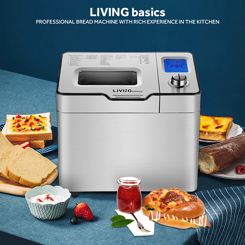 Stainless Steel Bread Machine, 2LB 25in1XL Bread Maker with Fruit Nut