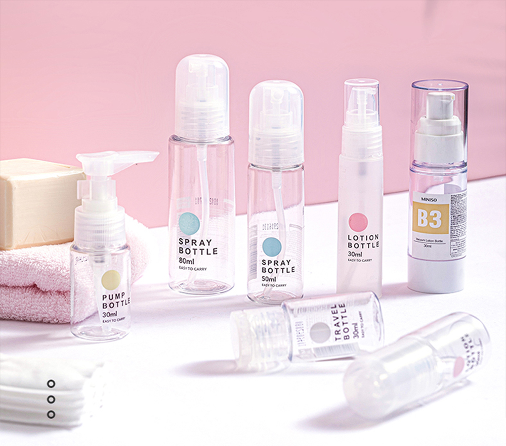 MINISO Simple Portable Clear Plastic Spray Travel Bottle, 50ml