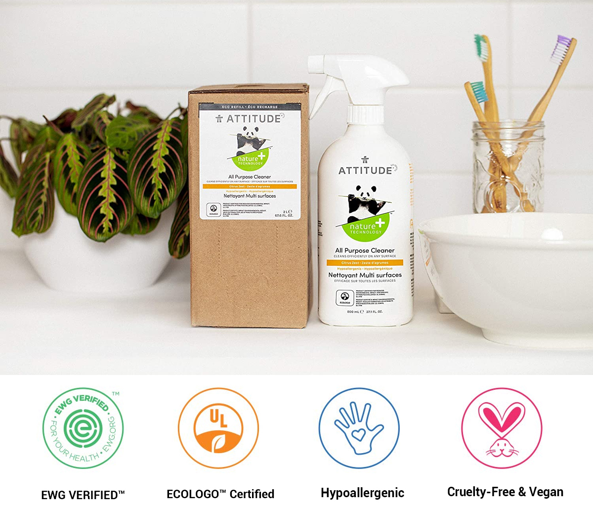 All Purpose Cleaner Disinfectant 99.9,Natural, Effective On Germs, 4 L, Citrus Zest ATTITUDE