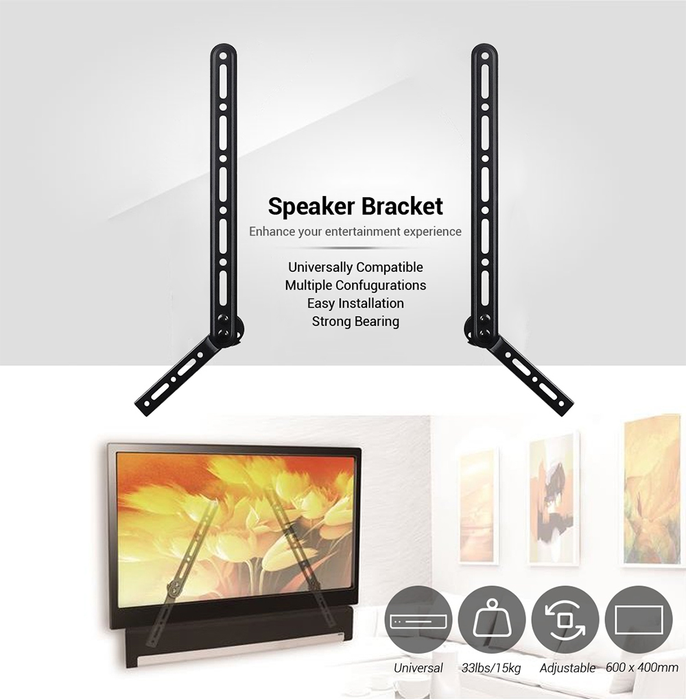 Universal Soundbar Bracket with Adjustable Arms Fits Displays 23" to 65