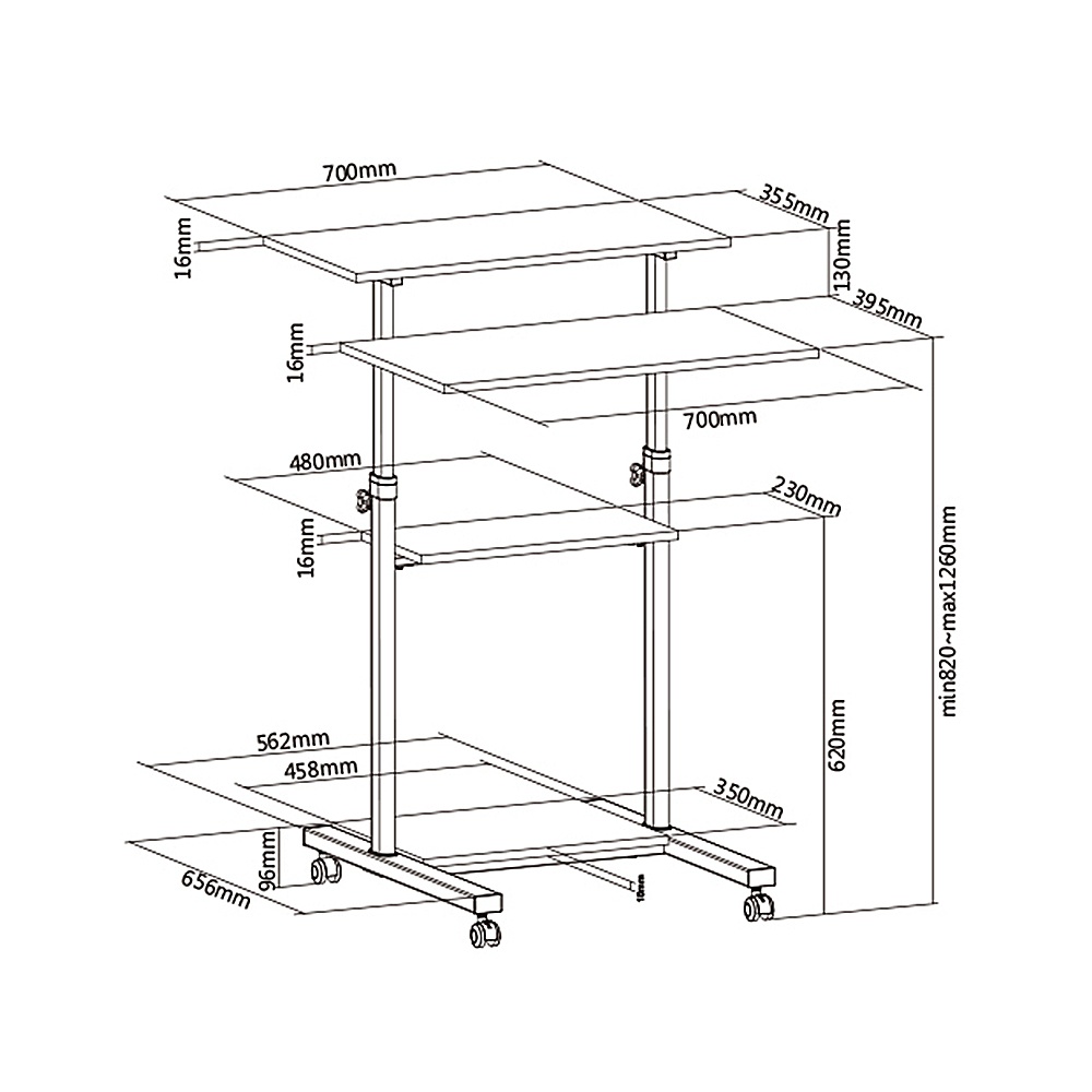 Adjustable Mobile Desk Sizes