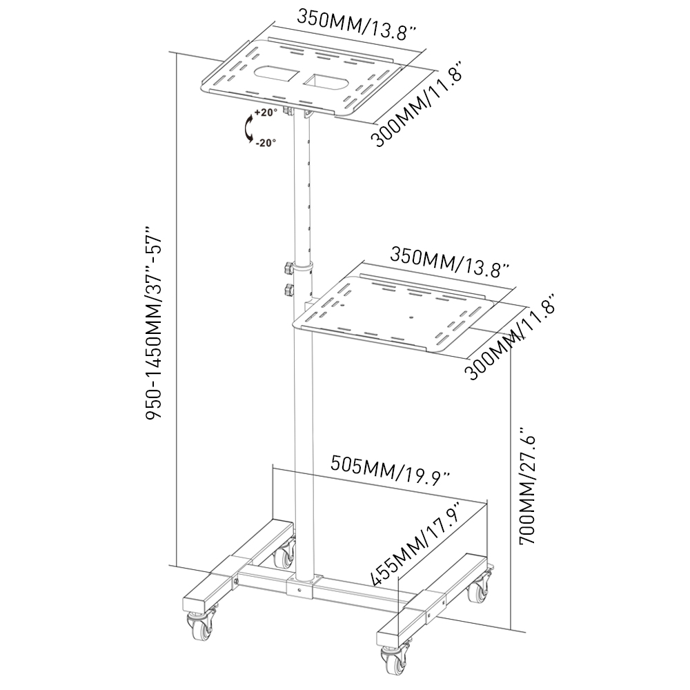 Mobile Projector and Laptop Stand, size