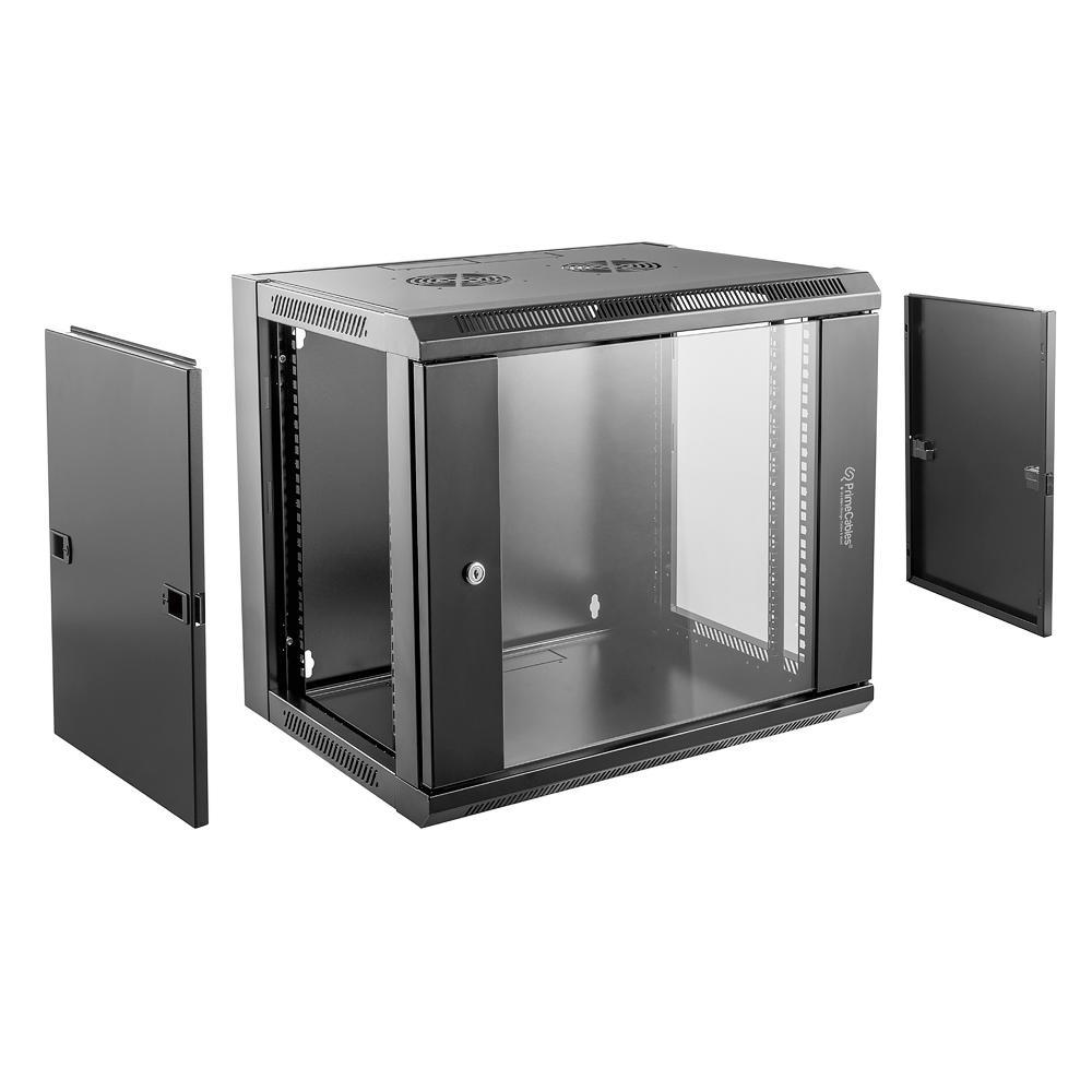 6U wall-mount network cabinet with glass front door and removable side panels