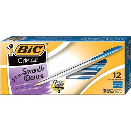 BIC@ Cristal@ Extra Smooth 1.0mm Medium Point Ball Pen,12/Box