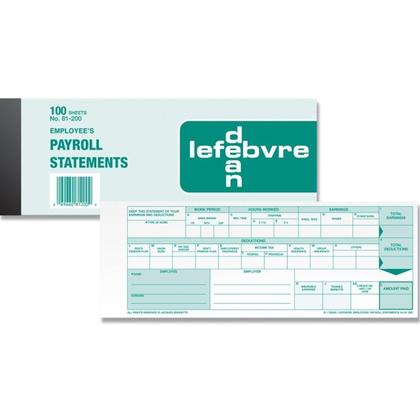 Dean & Fils Dean and Lefebvre Employee's Payroll Statement - Single Padded - English 13565