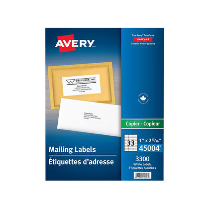 Avery@ White Mailing Address Labels for Copiers, White - 2-13/16 x 1" (3300)