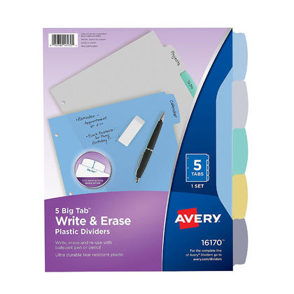 Avery@ Big Tab Write and Erase Durable Plastic Dividers 1 Set