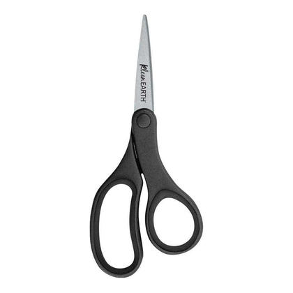 Westcott KleenEarth Plastic Handle Scissors, Black, 8â?Bent Blades / 7â?Straight Blades - 7" Straight Blades