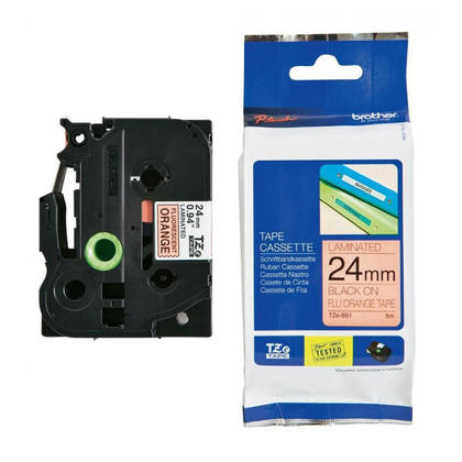 Brother TZe-B51 Laminated Label Tape, 24mm (0.94"), Black on Fluorescent Orange