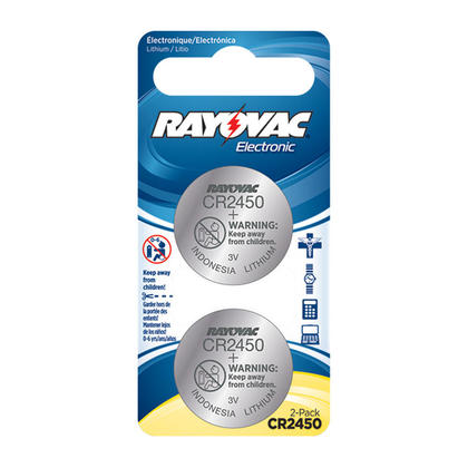 Rayovac 3V CR2450 Lithium Coin Cell Battery, 2-Pack