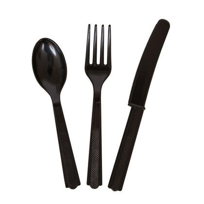 Party Plastic Assorted Cutlery Solid Color Midnight Black 18Pcs