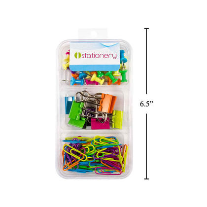 iStationery, 30 Push Pins, 8 Binder Clips, 60 Paper Clips Set, 1 box - 5/Pack
