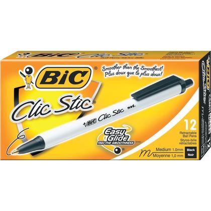 BIC@ Clic Stic@ Retractable Ballpoint Pens, Black, 12/Box 351411