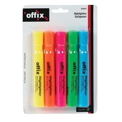 Offix® Highlighter Set, Chisel point, Assorted Colours, 5/Pack