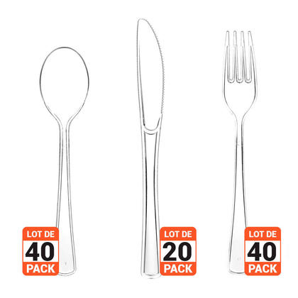 Clear Party Plastic Cutlery Set Mix Fork/Knife/Spoon 100Pcs