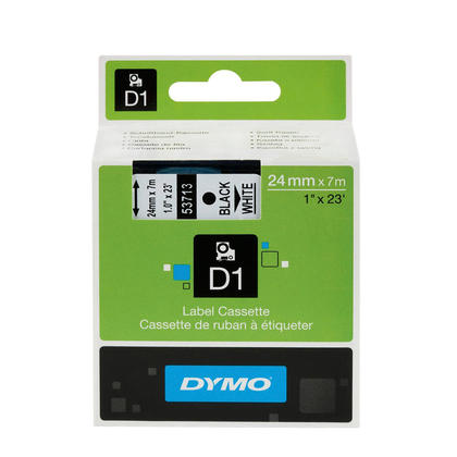 DYMO 53713 Original Standard D1 Labeling Tape, 1'' W x 23' L, Black on White