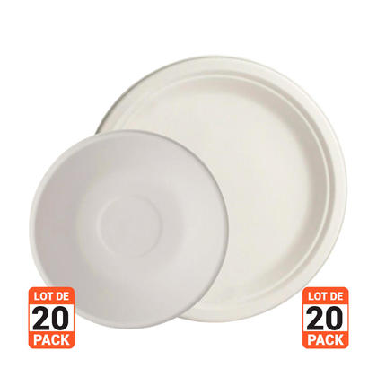 Biodégradable Jetable Écologique en papier Assiettes 10 "20Pcs & Bols 7" 20Pcs