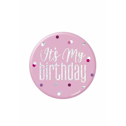 3inch Glitz Pink And Silver Badge Happy Birthday