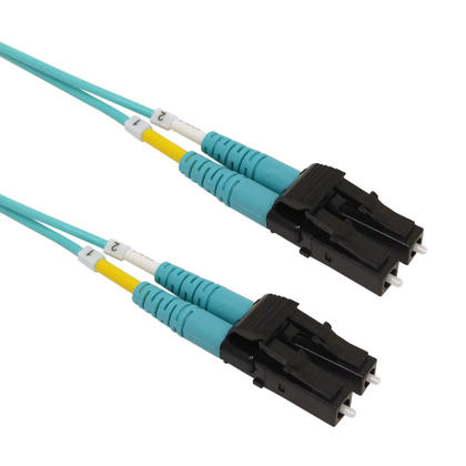 Multimode Duplex LC/LC Short Boots OM3 Aqua Fiber Cable - 1.6mm Jacket OFNP