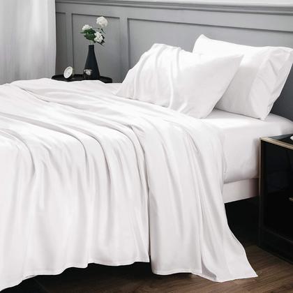 100% Bamboo Sheets Set, TEXbnb Spring Series, Cooling, with Deep Pocket, 4PCs - White, King