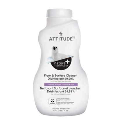 Nettoyant pour Surfaces de Sol,Désinfectant 99,99%,Carrelage & Bois,Thym & Lavande,1,04l- ATTITUDE