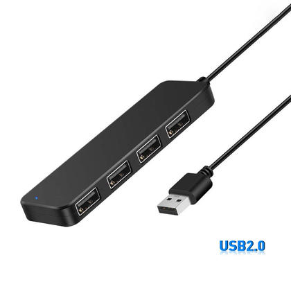 4-Port USB 2.0 Ultra Slim Data Hub Splitter with Micro USB Power Port, Black - PrimeCables®