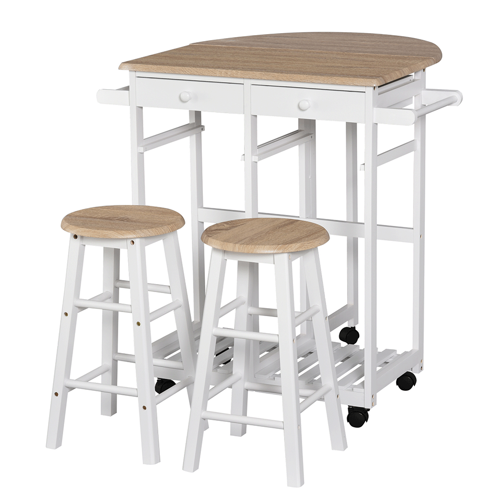 33c00 homcom lvas 801 117 racks stands 3 pieces kitchen cart set drop leaf breakfast table with 2 stools rolling wheels homcom 